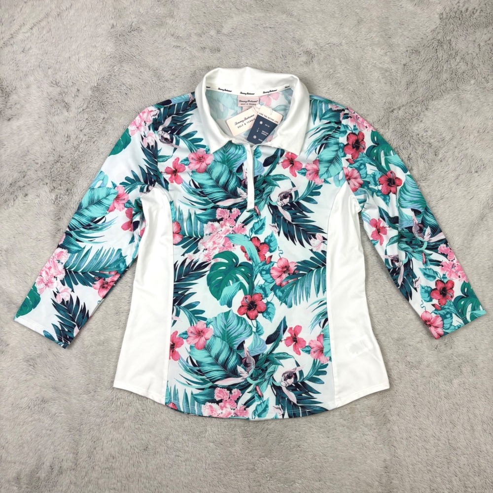 Tommy‎ Bahama Golf Tennis 1/4 Zip Top M Floral Tropical Shirt UPF 50 Quick Dry